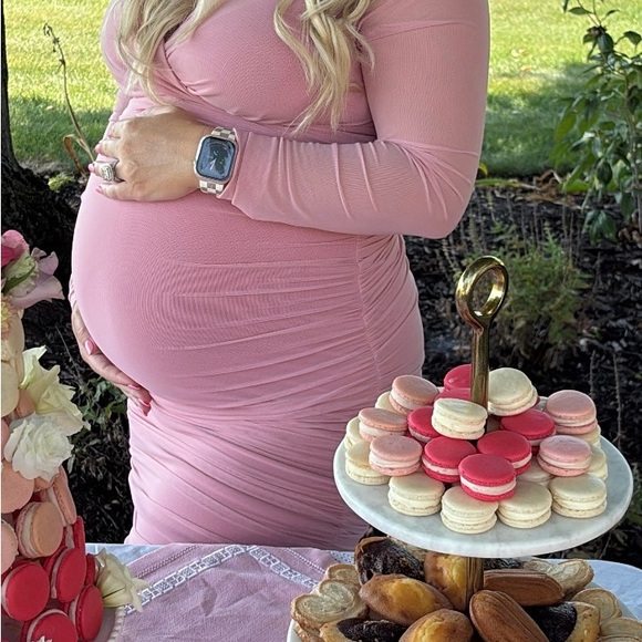 Elegant Pink Long Sleeve Sheer Sleeve Dress - Picture 3 of 3